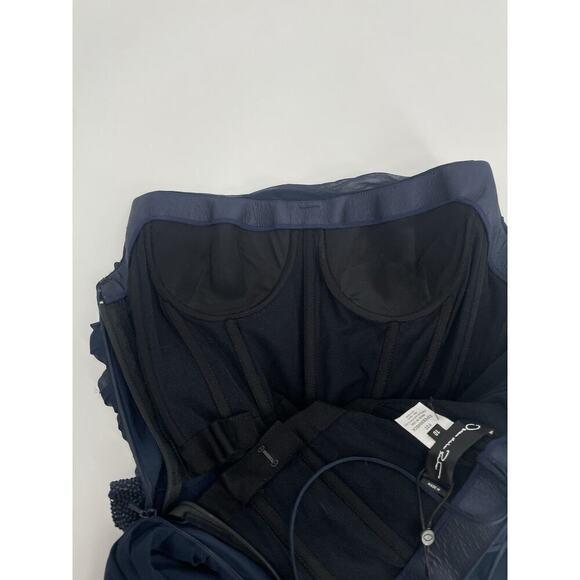 Oscar de la Renta Strapless Floral Appliqué Gown Navy Long Maxi Dress Crystal - Picture 13 of 13